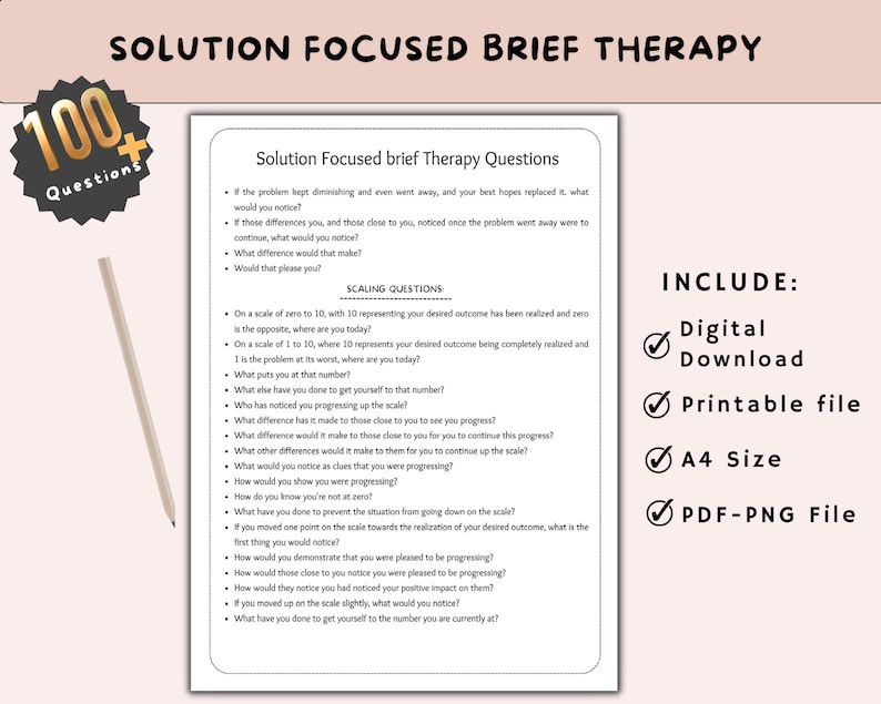 Solution Focused Brief Therapy Cheat Sheet SFBT, Therapist Questions