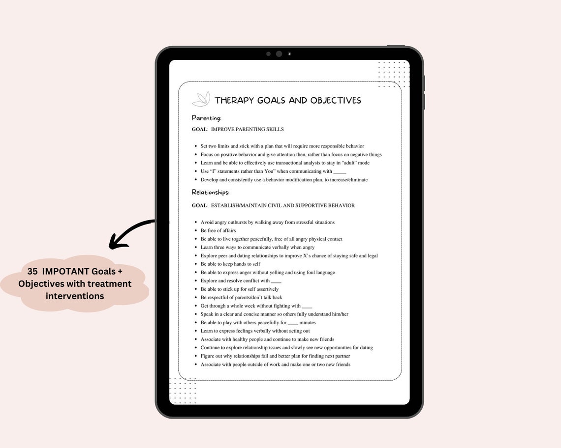 Therapy Goals & Objectives, Therapist Tool for Goal Setting