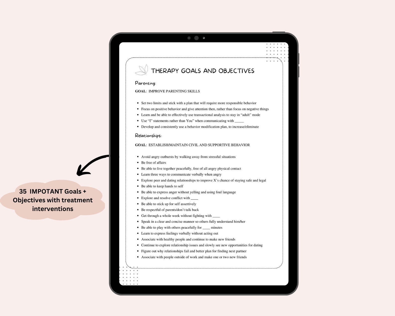 Therapy Goals & Objectives, Therapist Tool for Goal Setting