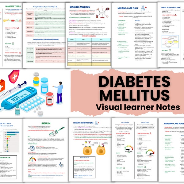 Diabetes Study Guide - Med Surg Nursing School Notes- Diabetes Mellitus- Insulin- Endocrine System-Digital Notes