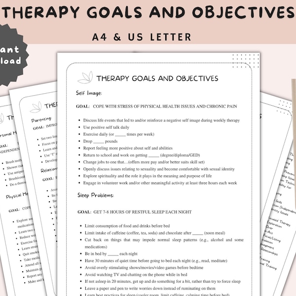 Therapy Goals & Objectives, Therapist Tool for Goal Setting, Therapeutic Goals for Clients, Therapist SMART Goals, Goal Planning Made Easy