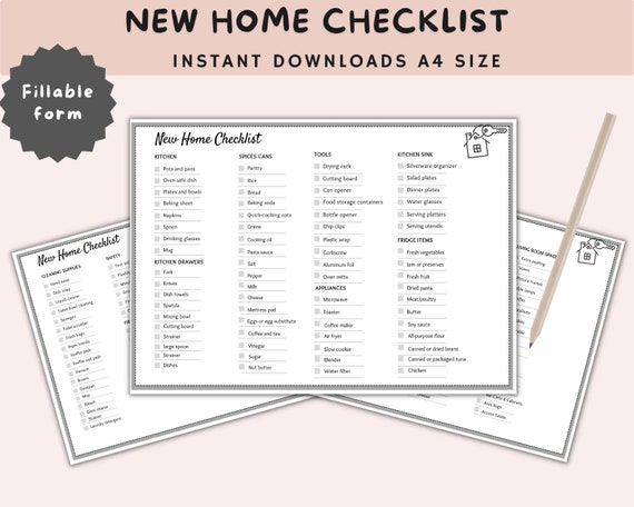 New Home Essentials Checklist, New Home Checklist Printable,first