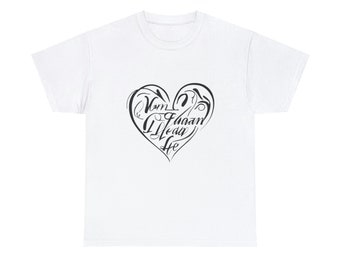 Woman Tee, Written "Woman Life Freedom", stylish design heart surrounded, Calligraphy, Made in USA