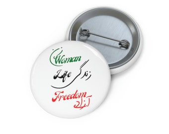Woman Life Freedom Pin Buttons - Pin Badge, Made in USA, Only shipment to US