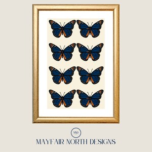 Blue Butterfly Art, Printable Digital Art, Pattern Art