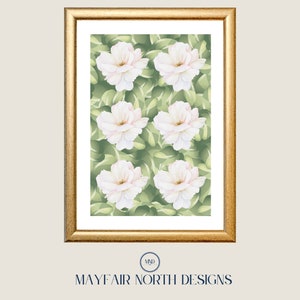 White and Green Floral Printable Wall Art, Digital Download Art