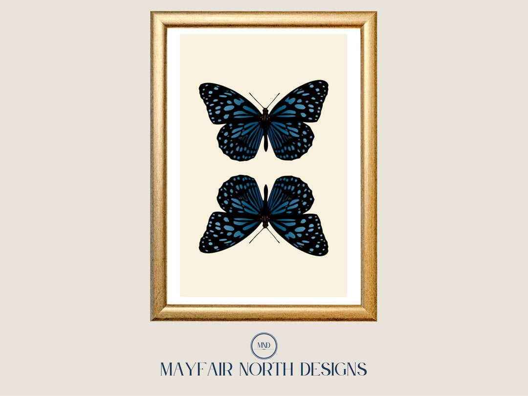Blue Butterfly Wall Art Digital Download, Large Butterfly Art
