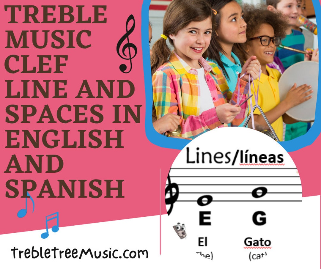 Treble Music Clef Rhymes for Lines and Spaces in English and Spanish