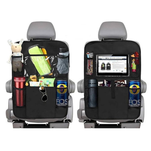 Organizador de asiento trasero de coche con soporte para tableta con pantalla táctil, Protector de asiento de coche, almacenamiento de viaje, organizador de compartimento multifuncional