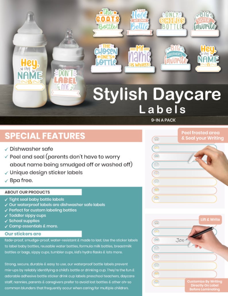 Waterproof Daycare Labels Baby Bottle Labels Toddler Sippy Cup Labels