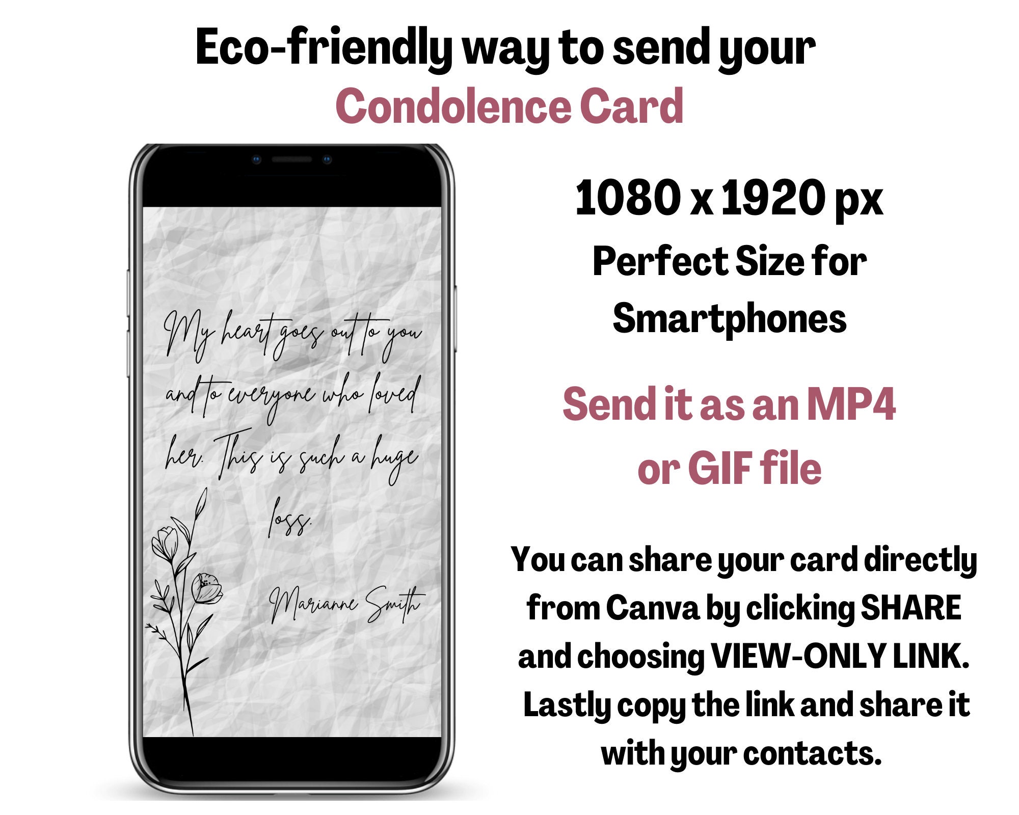 Editable Sympathy Card Template, Electronic Condolence Card, Sorry for