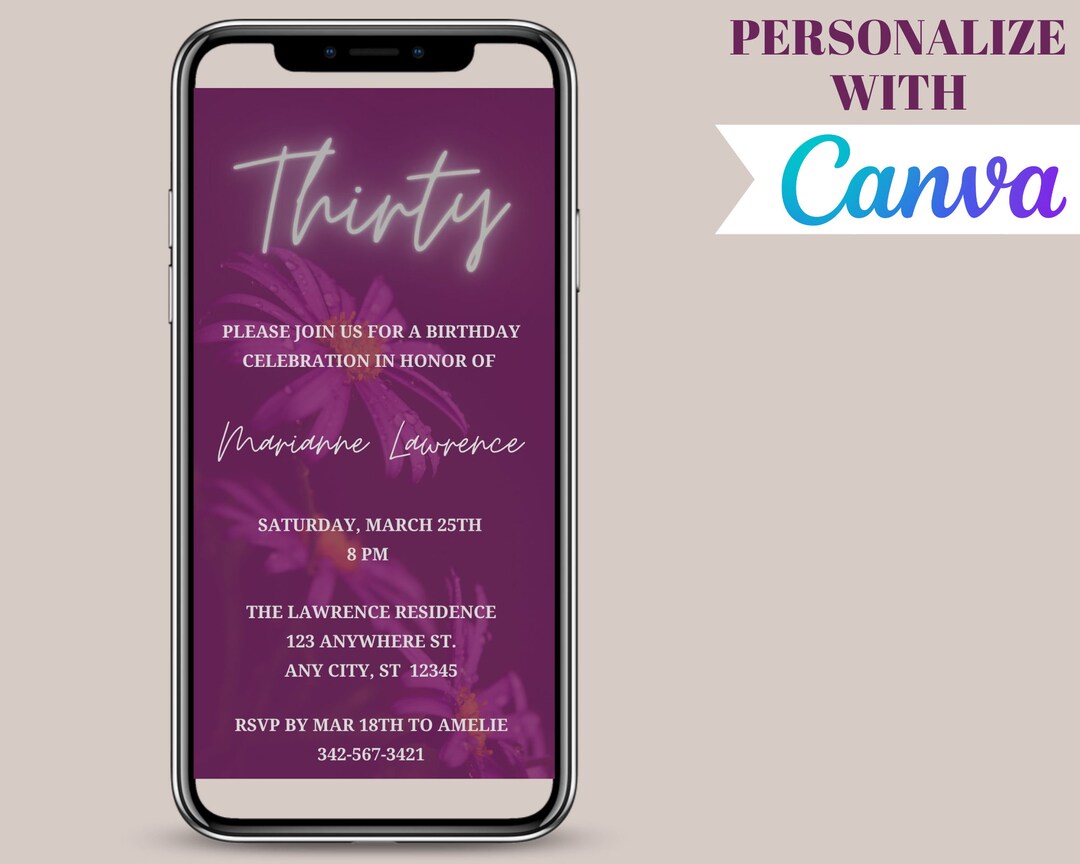 30th Birthday Electronic Invite Thirty Invitation Phone - Etsy
