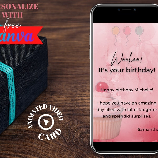 Carte vidéo de joyeux anniversaire, animée c'est votre carte d'anniversaire, modèle vidéo de souhaits d'anniversaire, modèle modifiable, message texte de courrier électronique virtuel