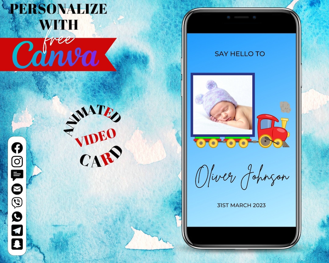 Newborn Electronic Announcement Ecard, Editable Birth Announcement