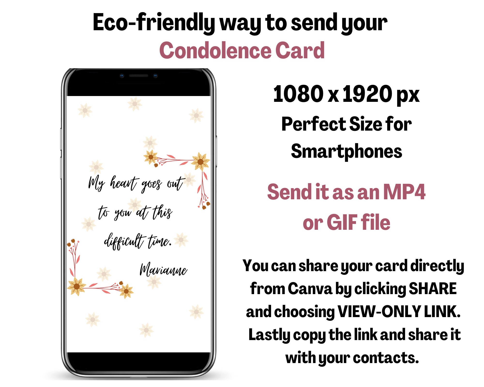 Editable Sympathy Card Template, Electronic Condolence Card, Sorry for