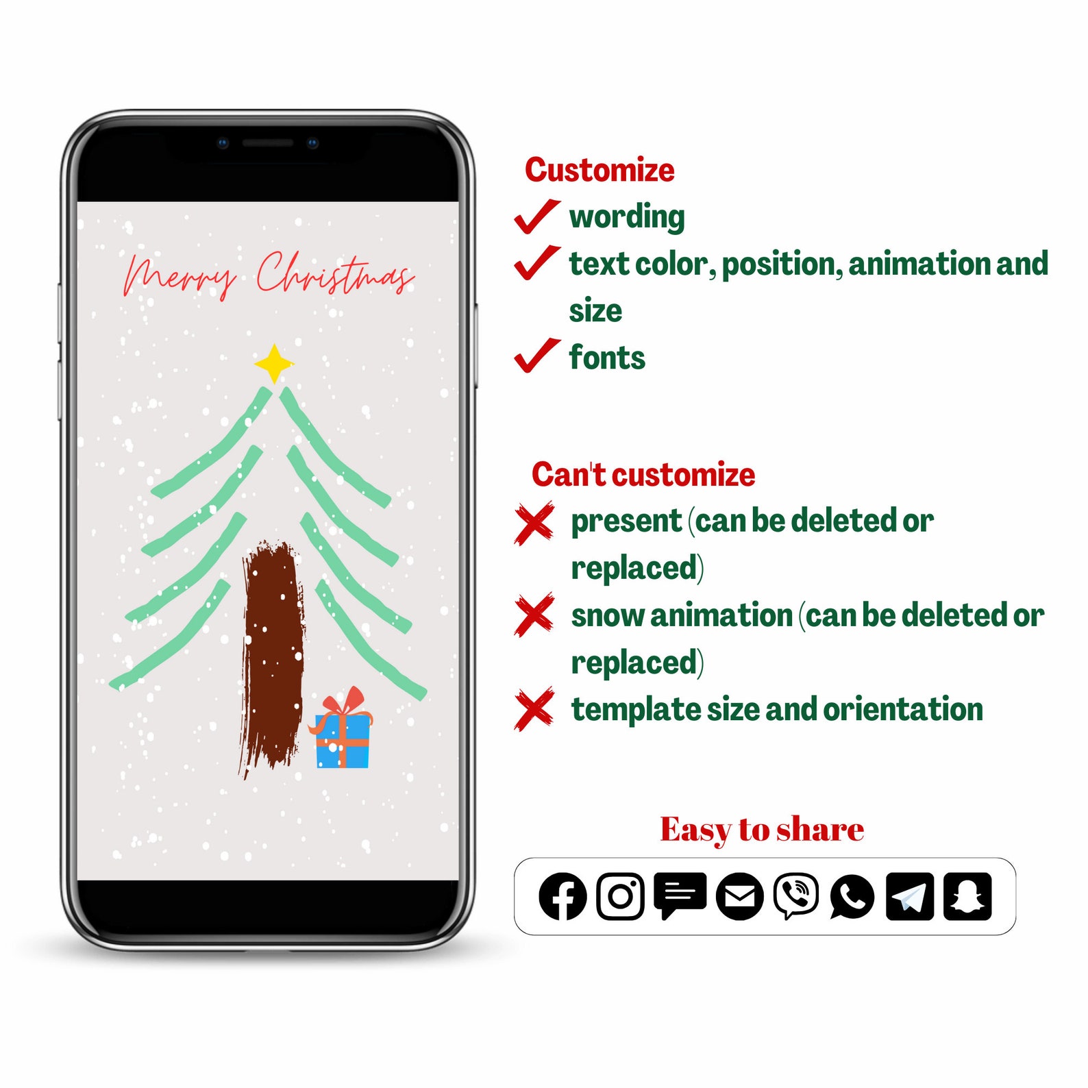 Animated Merry Christmas Card for Mobile Phone Editable Etsy