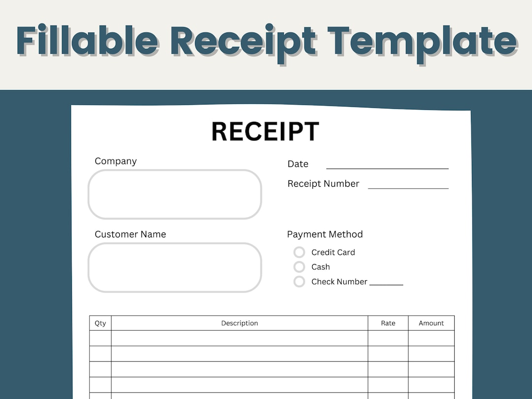 Receipt Template Fillable Receipt Printable Receipt Etsy Receipt Template Fillable Receipt Printable Receipt Etsy