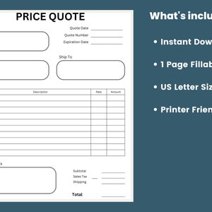 Price Quote Template | Fillable Price Quote | Printable Price Quote ...