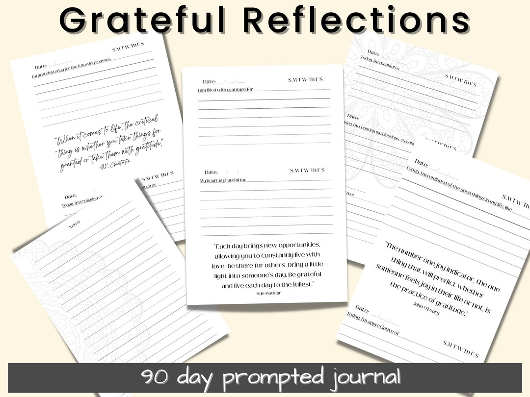 Quick Reflection Worksheet Gradatuide Grateful Reflections | 90 Day Printable Journal | Gratitude Diary ...
