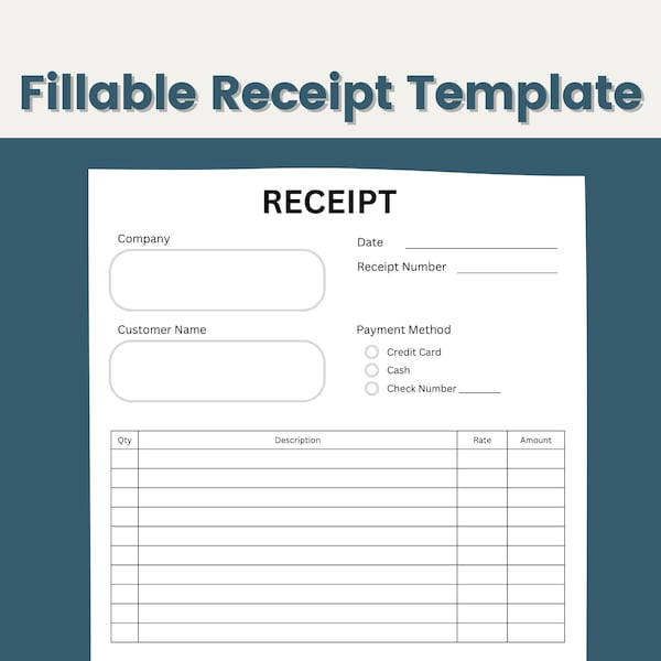 Receipt Template | Fillable Receipt | Printable Receipt Template | Minimalist Receipt