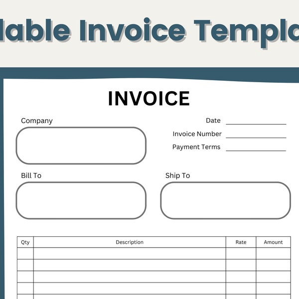 Invoice Template | Fillable Invoice | Printable Invoice Template | Minimalist Invoice