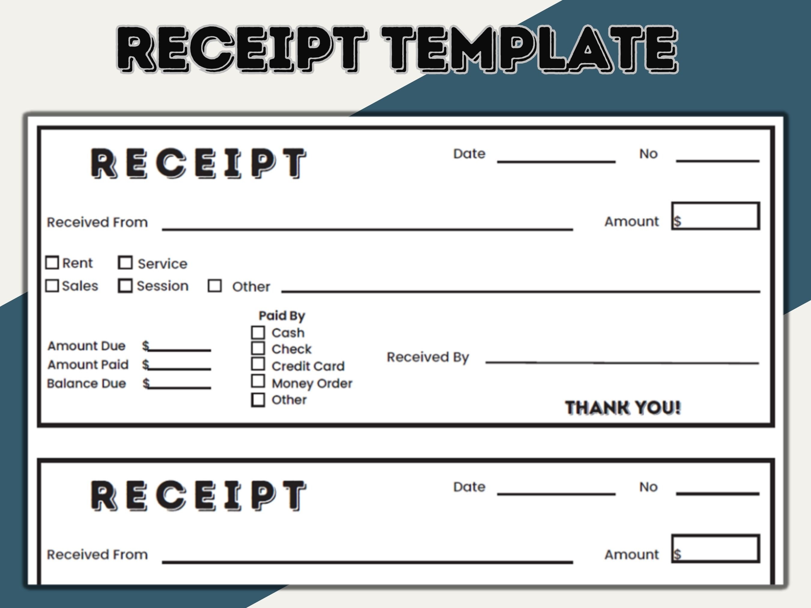 Receipt Template Rent Receipt Fillable Receipt Printable - Etsy UK