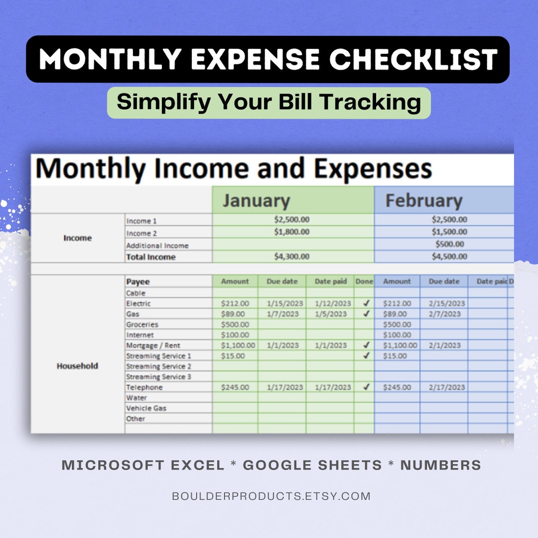 Easy Monthly Budget & Expense Checklist Track Etsy