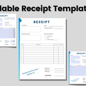 Receipt Template for Small Business Forms Printable Receipt Fillable Receipt Template Editable Receipt Blank Receipt Customizable Form
