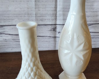 Vintage Milk Glass Bud vases Two Different Styles, White Flower Vase, Wedding vases, MCM vases Elegant White Decor, Vintage Gift