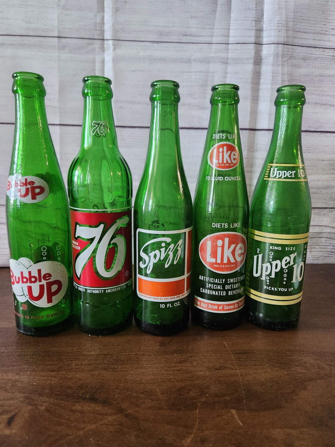 Vintage Soda Pop Bottles, Bubble Up, 76, Spizz, Like, Upper 10, Soda