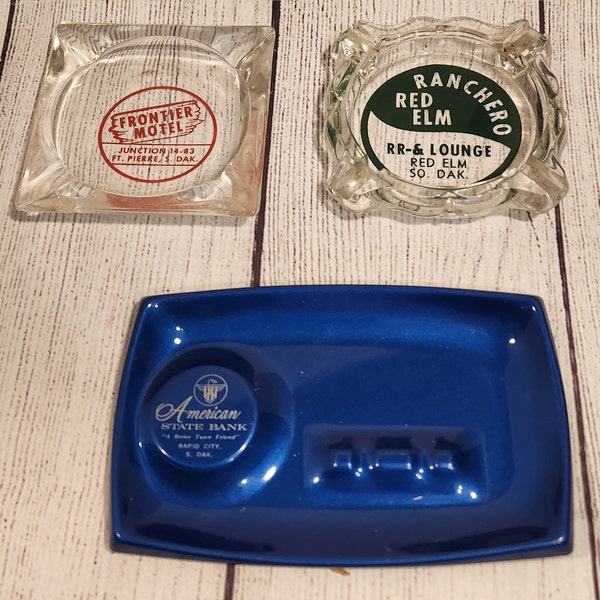 Vintage South Dakota Advertising Ash trays, Mancave, Collectors Gift, Smokers Gift, Free Shipping, Smoke shop