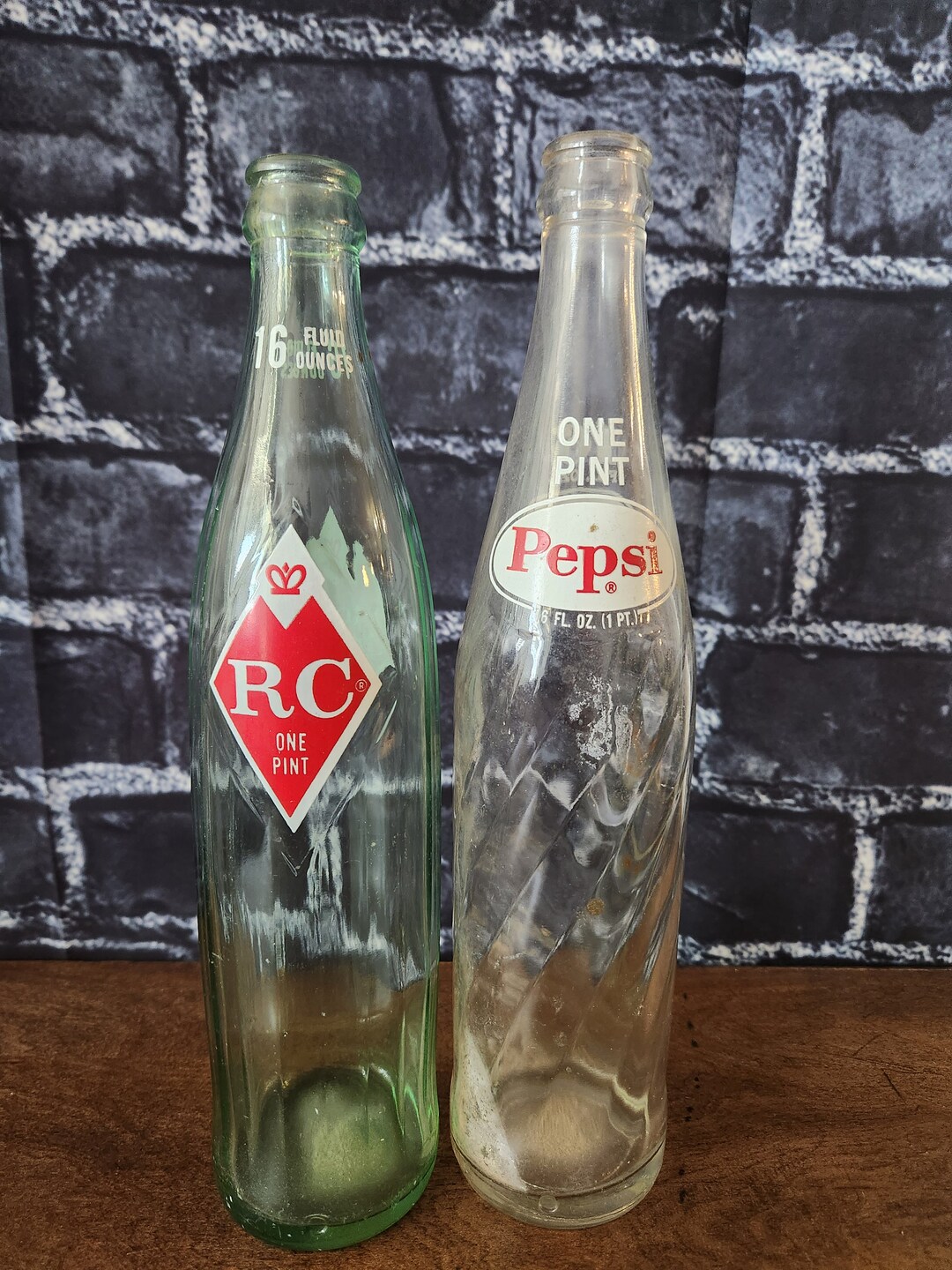 Vintage Soda Pop Bottles One Pint 16 Oz , Pepsi, RC Cola, Memorabilia