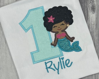 Mermaid birthday shirt, personalized mermaid shirt, Mermaid birthday theme, girls mermaid birthday shirt, embroidered mermaid birthday shirt