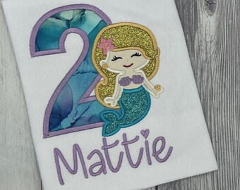 Mermaid birthday shirt, personalized mermaid shirt, Mermaid birthday theme, girls mermaid birthday shirt, embroidered mermaid birthday shirt