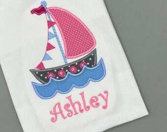 Girls Sailboat  t shirt , Summer Sailboat shirt , girls Beach shirt ,girls boat shirt,  Summer girls shirt, personalized embroidered shirt