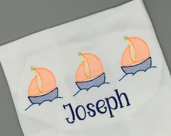 Boys Sailboats t shirt, boys sailboat personalized shirt, boys summer shirt, embroidered sailboats, summer shirt for boys