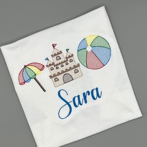 Girls Beach umbrella Sand Castle Beach Ball Sand pail t shirt Girls beach personalized shirt embroidered shirt summer shirt beach trio shirt