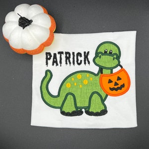 Boys Dinosaur Pumpkin Applique T-shirt ,Halloween shirt , Dinosaur embroidered shirt, Kids Dinosaur Pumpkin Halloween tee