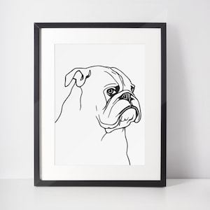 British Bulldog Line Art Print: Black and White Dog Poster