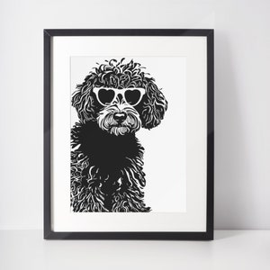 Cockapoo Dog Print | Wall Art -  Graphic Drawing | Cute Cockapoo Wearing Glasses | Art Print | Black & White | Physical Poster