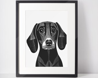 Sausage Dog Print | Home Wall Art of Dachshund Dog | Cute Facial Expression Wiener Dog | Sausage Dog Art | Minimalist | Physical Poster