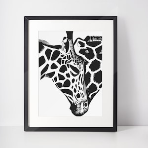 Giraffe Print | Wall Art -  Giraffe Graphic Drawing | Cute Giraffe | Black & White Wildlife Art Print | Physical Poster.