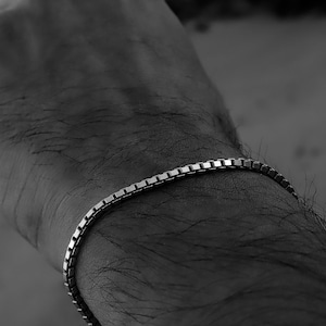 Classic Chain Bracelet Sterling Silver Mens Box Chain, Jewelry For Men, Gift For Him, Gift for Dad, Venetian Chain For Men