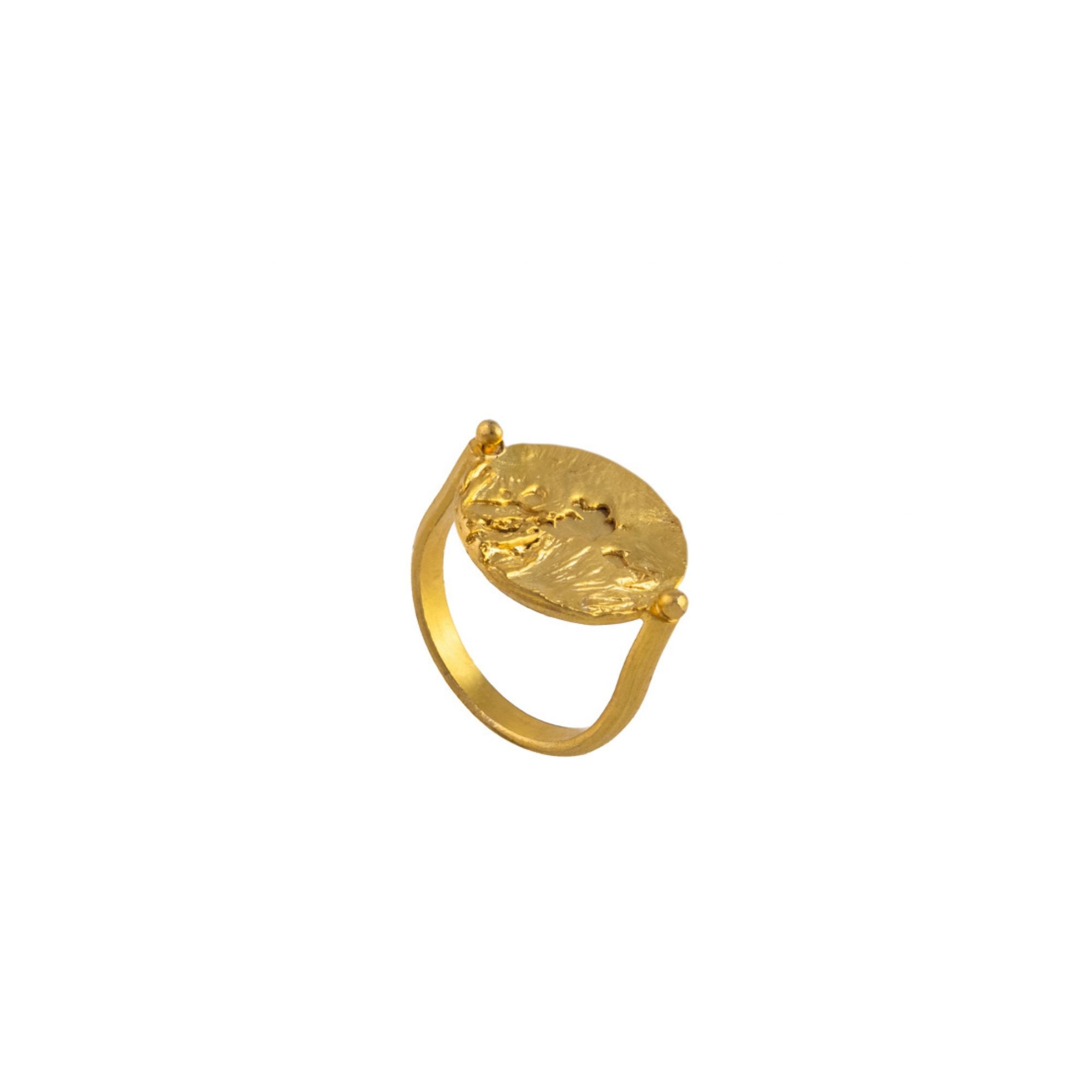 Unique Textured Gold Plated Moon Ring Caldera Statement Ring