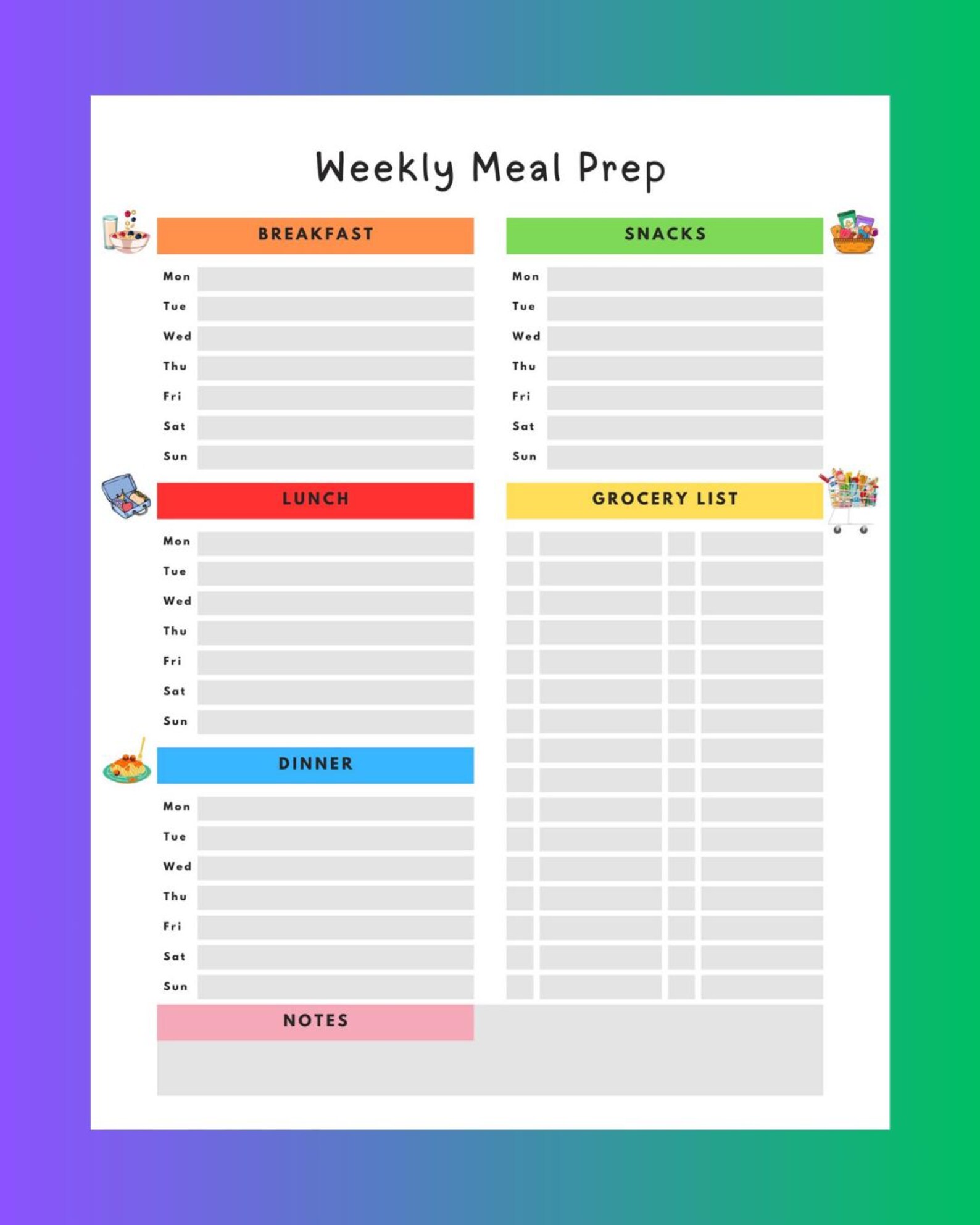 Printable Meal Prep Planner | Weekly Meal Plan & Grocery List | Digital ...