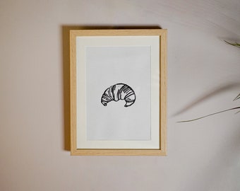 Handmade Croissant Print - Small Linocut Lino Print - A5 Black