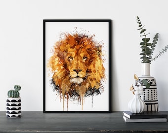 Lion Poster Print Home Decoration Kitchen Watercolor Wall Art Gift