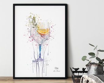 Cocktail Gin & Tonic, Akvarell, Poster, Tryck, För att se fler målningar, besök min butik Rumkoart