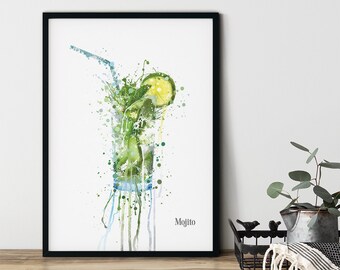 Cocktail Mojito Water Colour Poster Print Kitchen Home Wall Art Cafe Gift