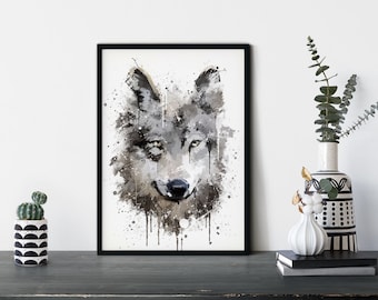 Wolfprint, aquarel muurposter, woondecoratie, woonkamerdecoratie, dierenliefhebber